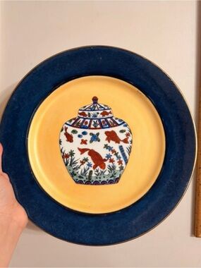 Ami Blue and Yellow Porcelain Jar Wall Plate